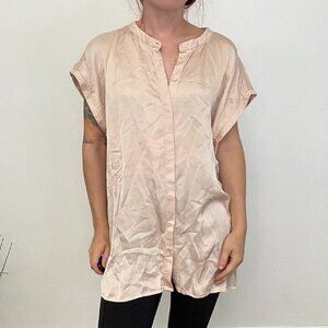 Elk Short Sleeve Button-Up Tunic Blouse Lightweight Size 6 Pink